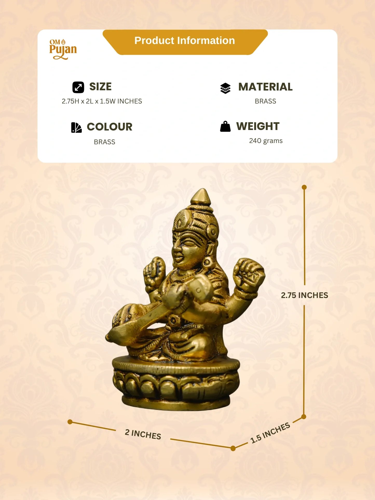 Maa Saraswati Brass Idol - Classic Edition