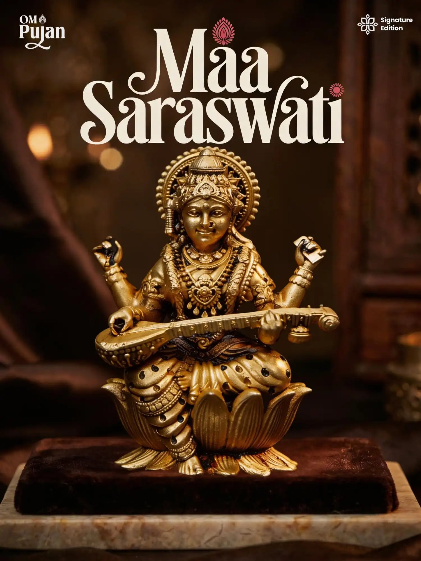 Maa Saraswati Brass Idol – Antique Finish Veena Murti | Signature Edition