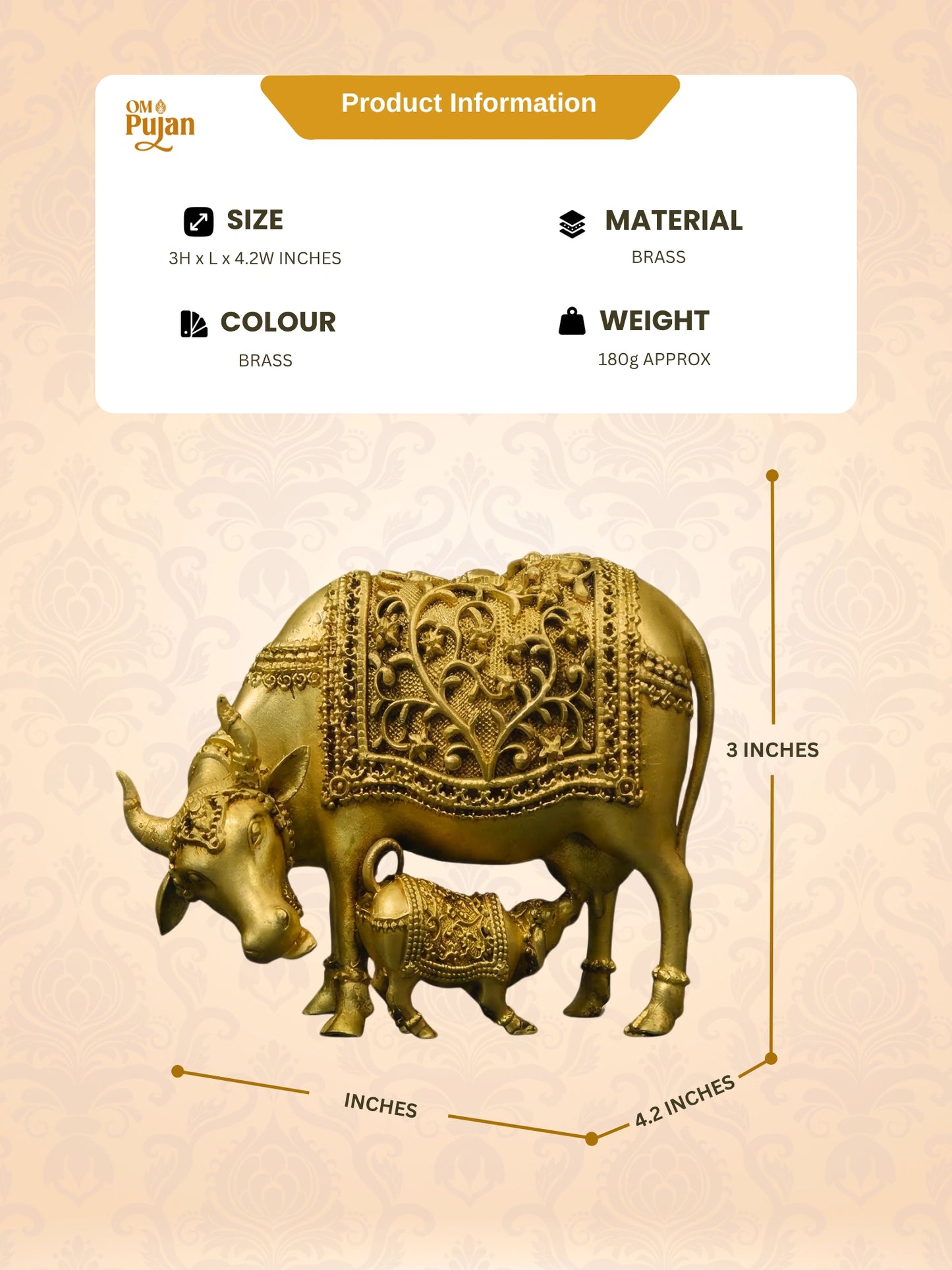 Gau Mata Brass Idol with Calf - Signature Edition
