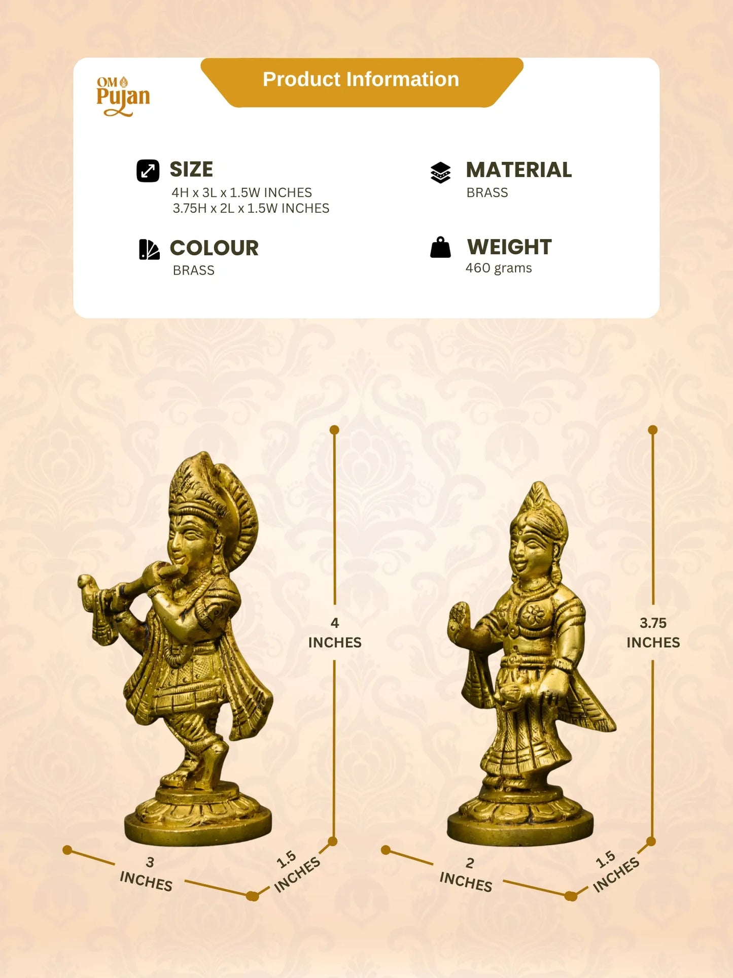 Radha Krishna Brass Idol Set - Classic edition