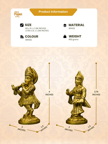Radha Krishna Brass Idol Set - Classic edition