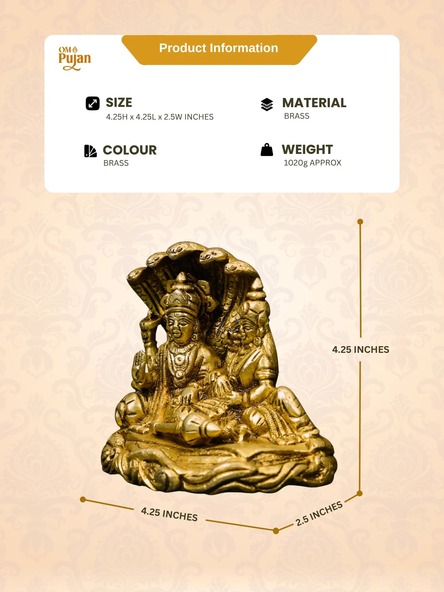 Laxmi Vishnu Brass Idol Murti - Classic edition