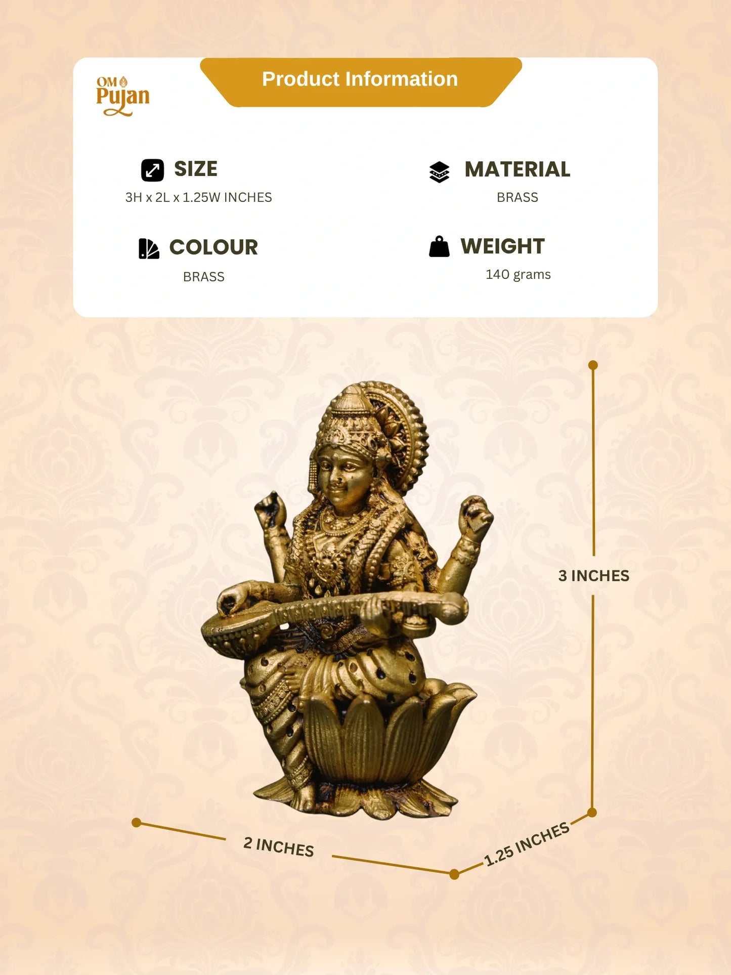 Maa Saraswati Brass Idol – Antique Finish Veena Murti | Signature Edition