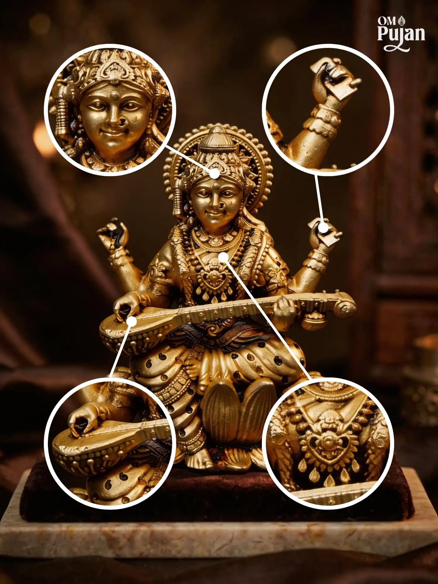 Maa Saraswati Brass Idol – Antique Finish Veena Murti | Signature Edition