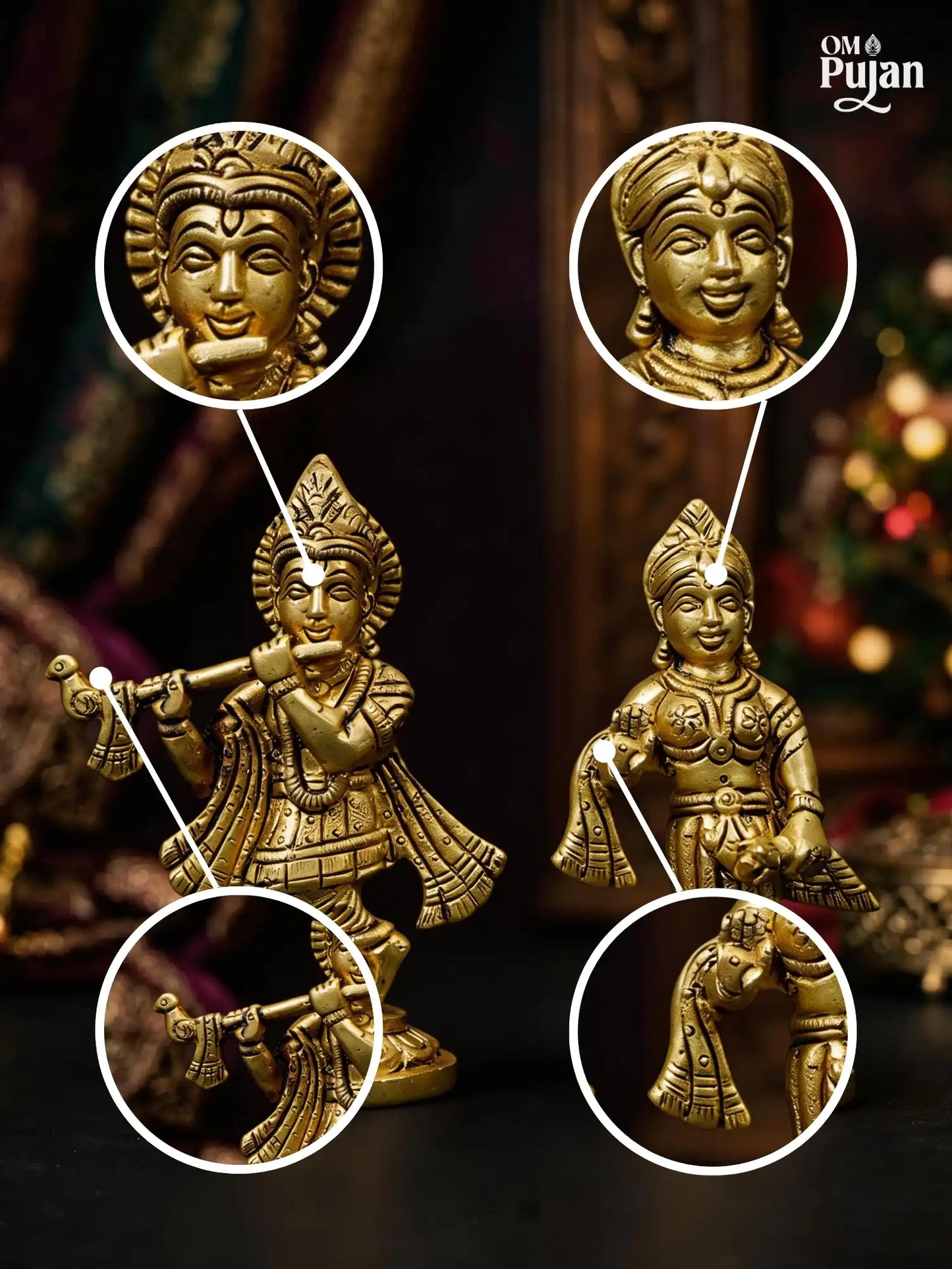 Radha Krishna Brass Idol Set - Classic edition