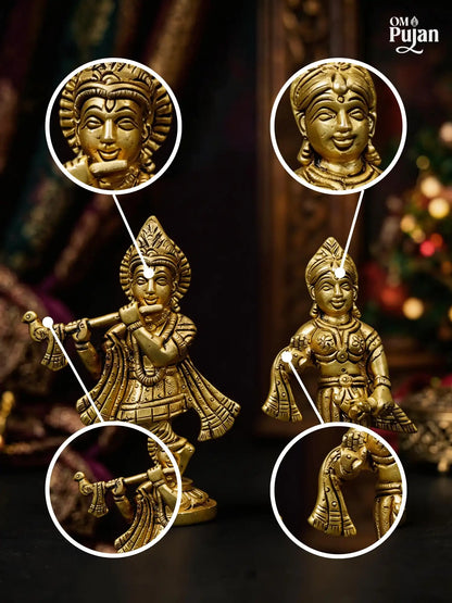 Radha Krishna Brass Idol Set - Classic edition