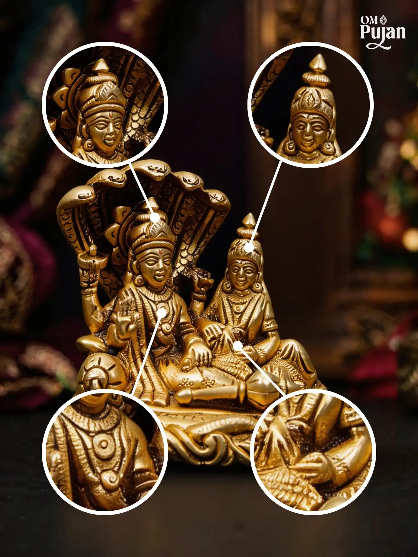 Laxmi Vishnu Brass Idol Murti - Classic edition