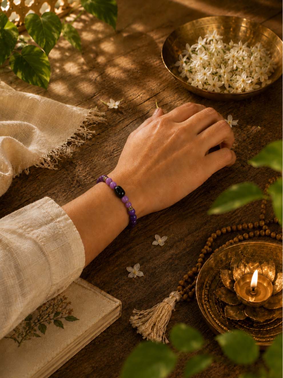 Purple Agate & Black Onyx Protection Bracelet