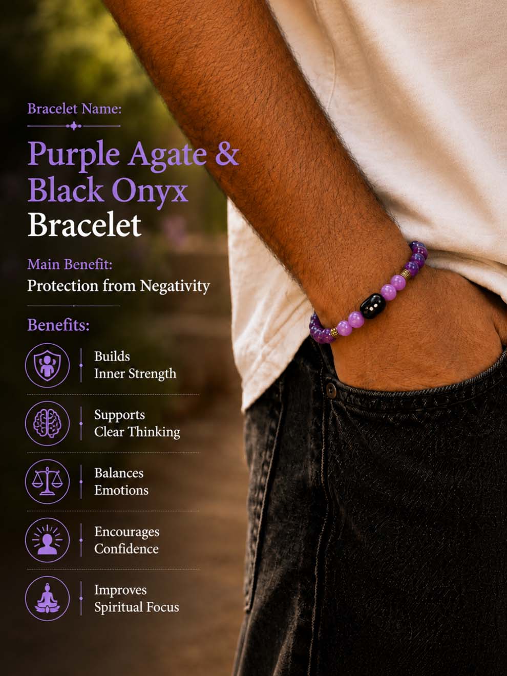 Purple Agate & Black Onyx Protection Bracelet