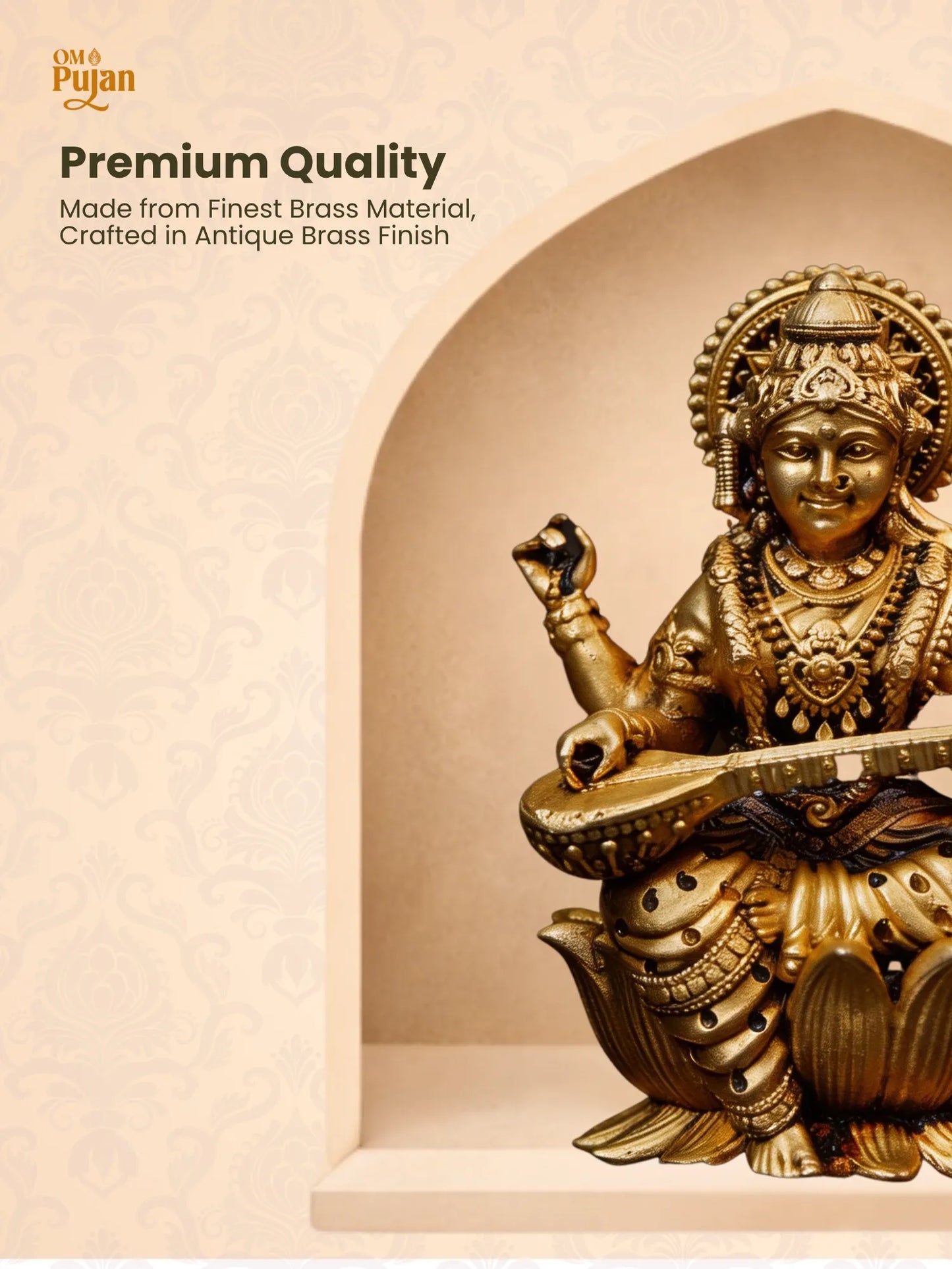 Maa Saraswati Brass Idol – Antique Finish Veena Murti | Signature Edition
