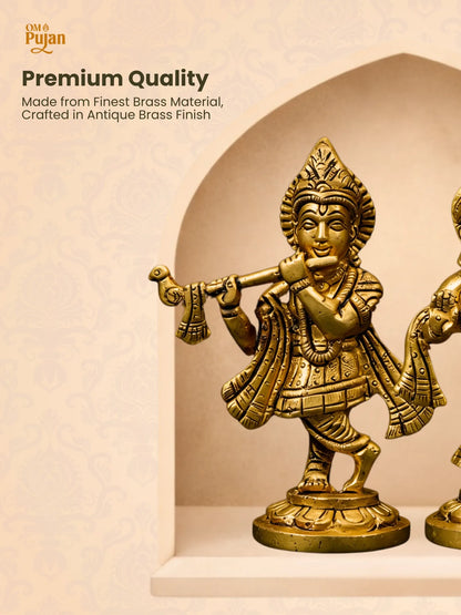 Radha Krishna Brass Idol Set - Classic edition