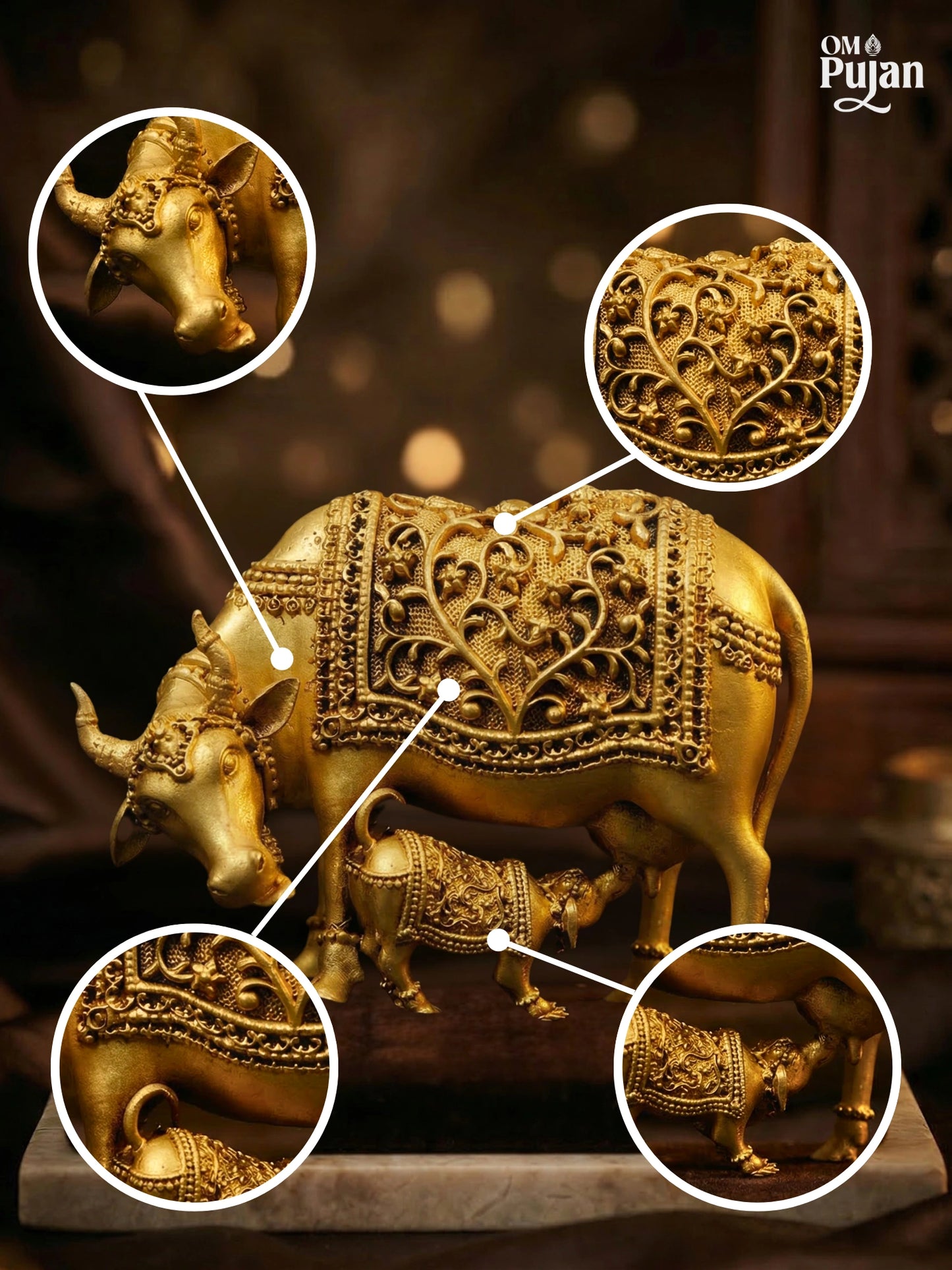 Gau Mata Brass Idol with Calf - Signature Edition