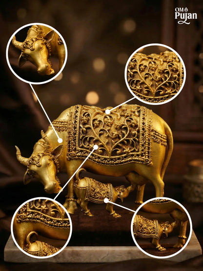 Gau Mata Brass Idol with Calf - Signature Edition