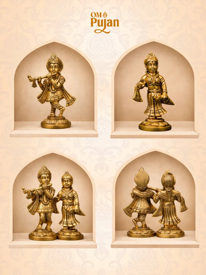 Radha Krishna Brass Idol Set - Classic edition