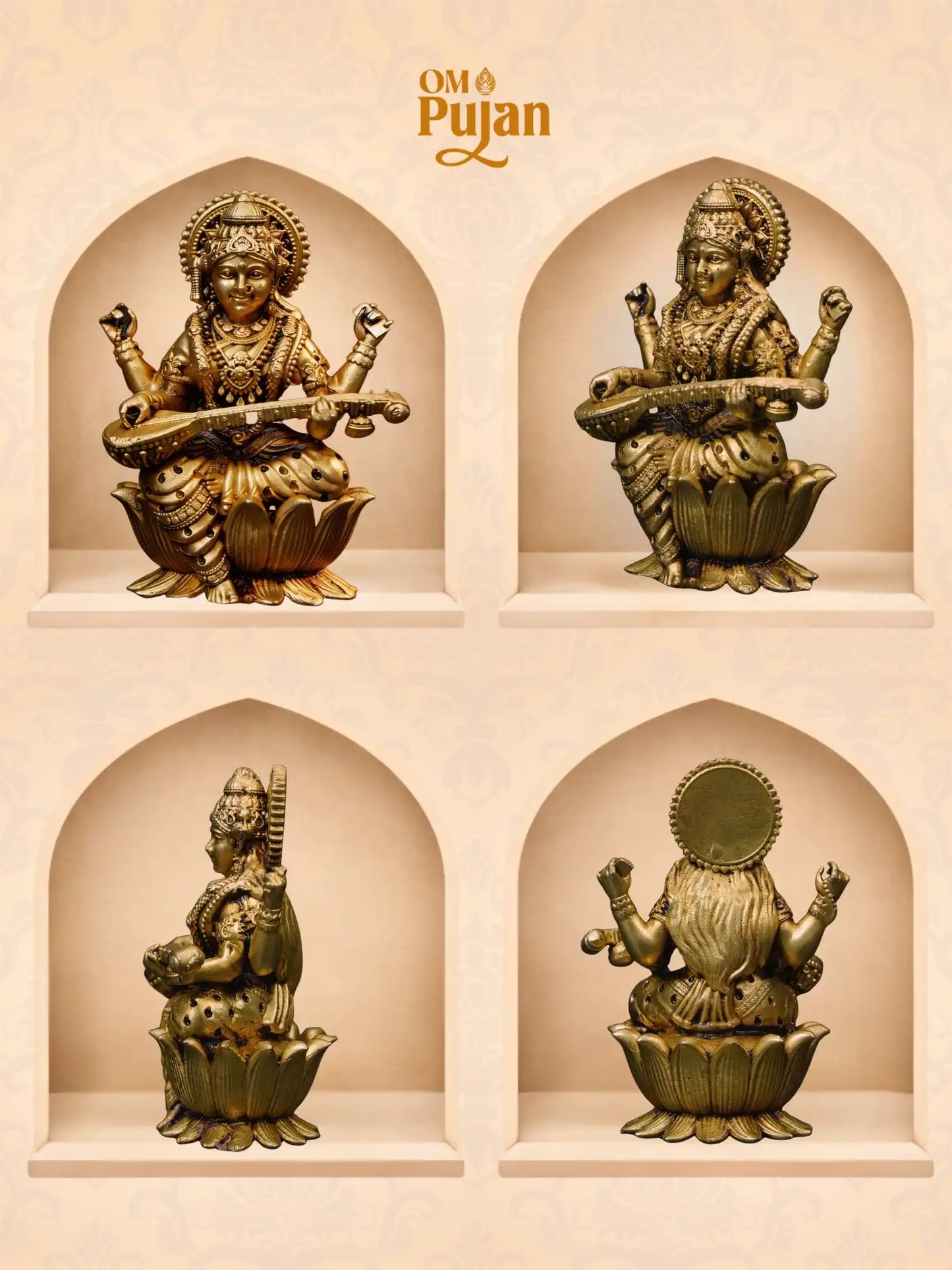 Maa Saraswati Brass Idol – Antique Finish Veena Murti | Signature Edition