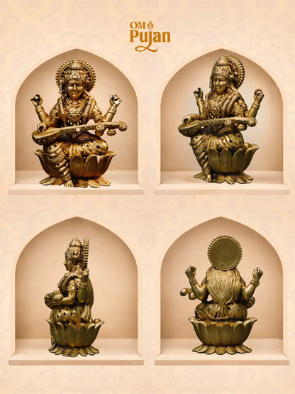 Maa Saraswati Brass Idol – Antique Finish Veena Murti | Signature Edition