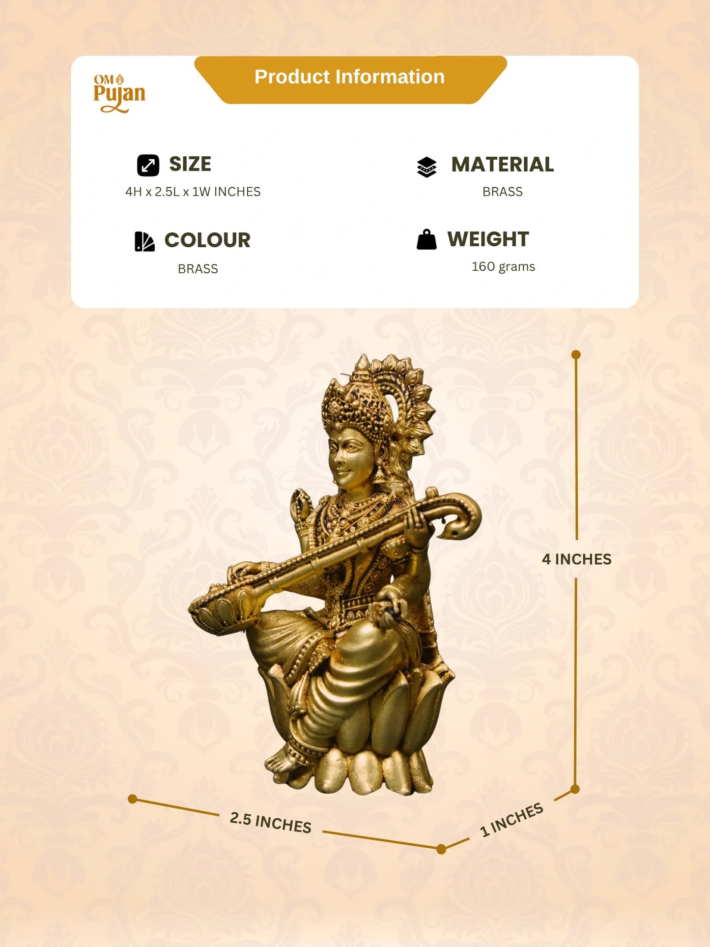 Maa Saraswati Brass Idol (Veena Sitting) – Signature Edition