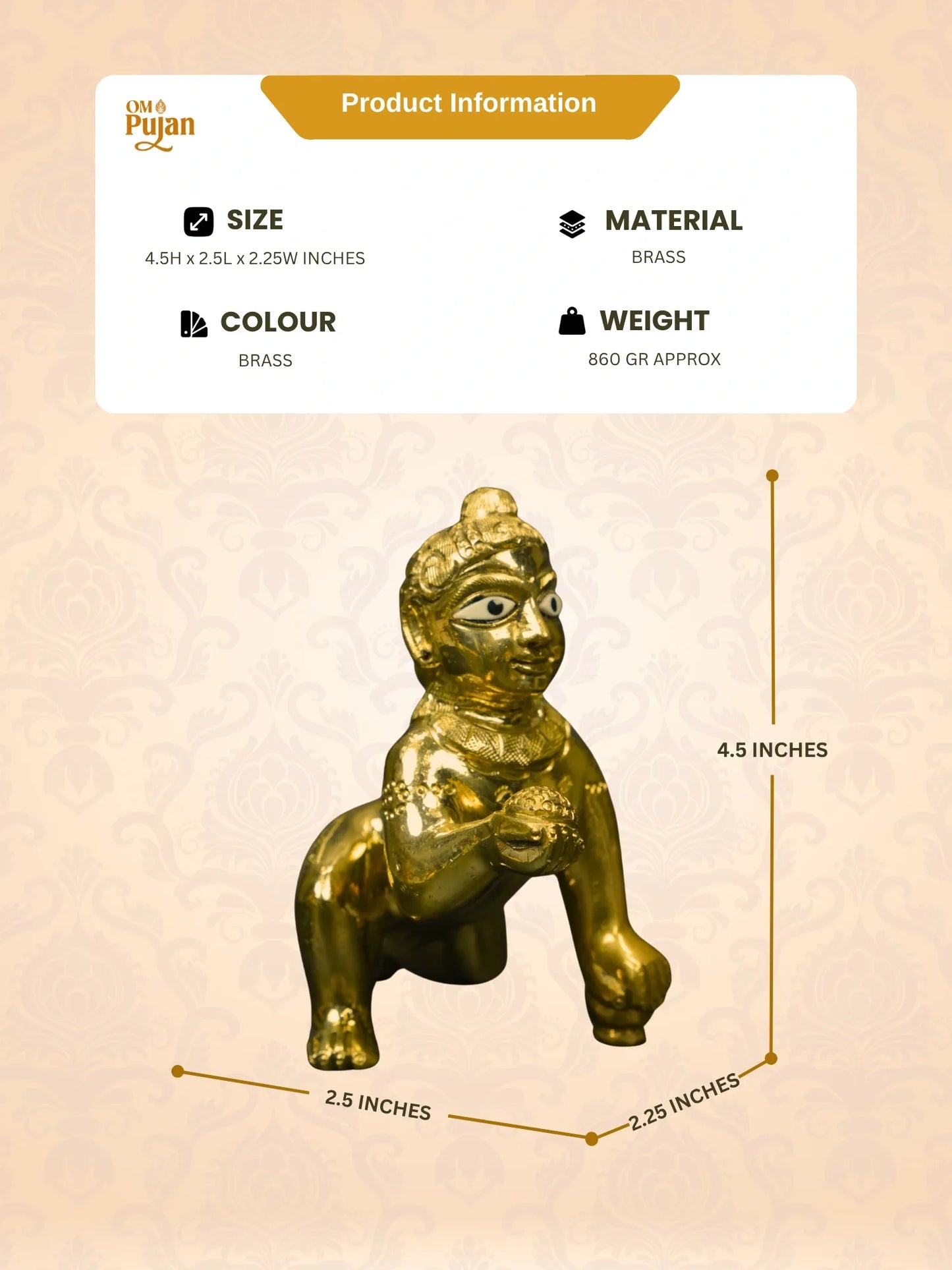 Brass Laddu Gopal Murti Premium Antique Finish