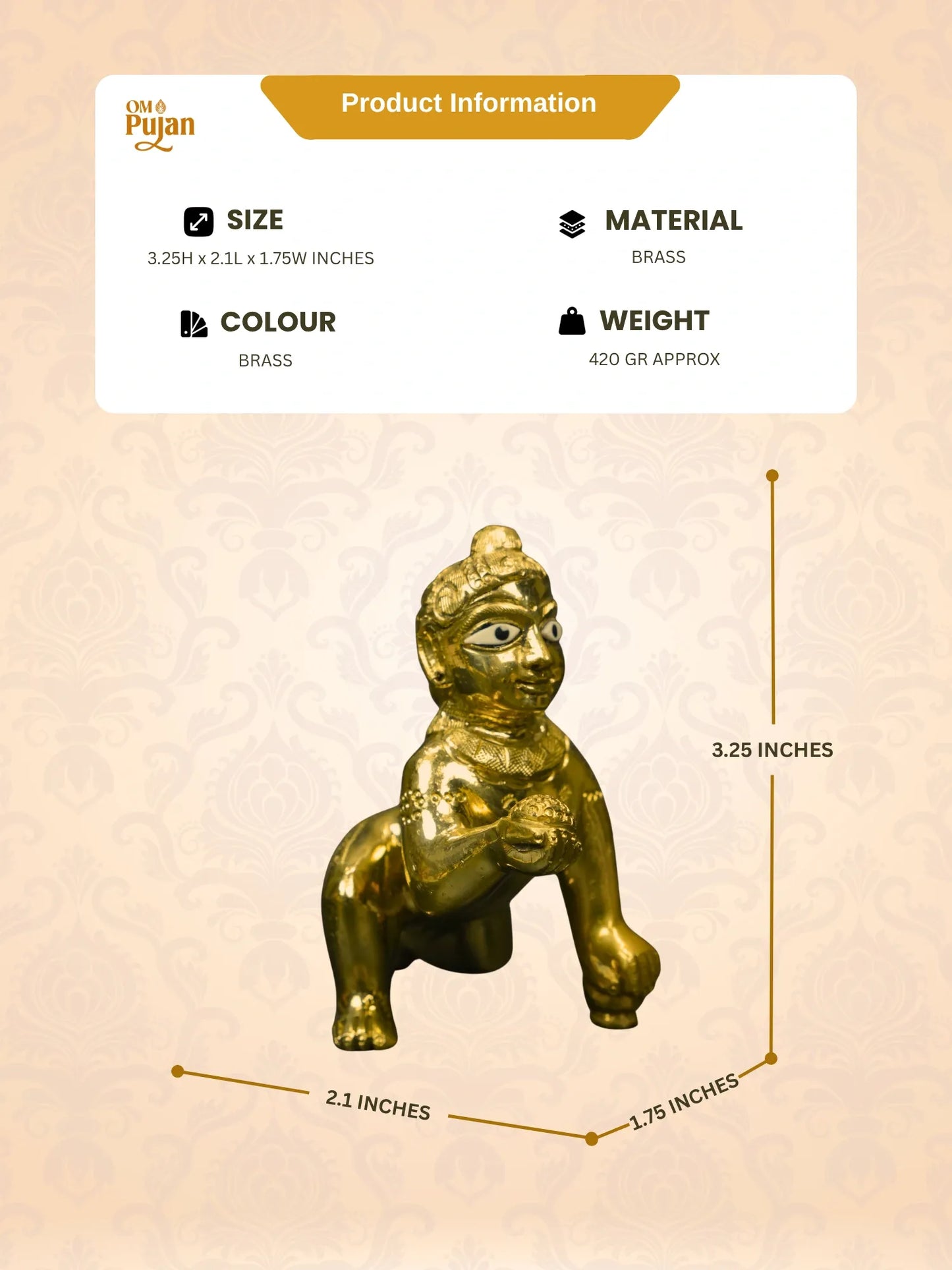 Brass Laddu Gopal Murti Premium Antique Finish